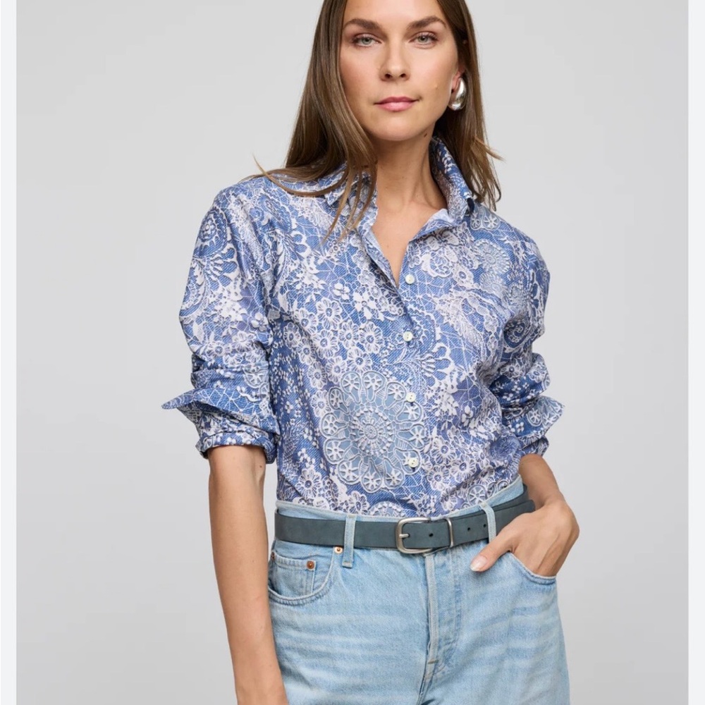NWT Hinson Wu Sz XL Margot Blue Floral Button-Up Shirt $268